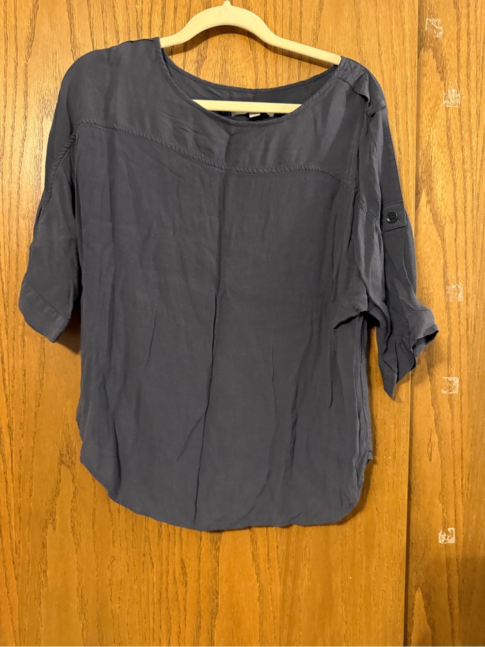 LOFT Slate Blue Roll-Tab Sleeve Blouse